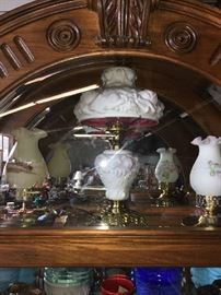 many beautiful Fenton lamps
