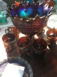 carnival glass punch set