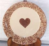 brown heart ware deep dish pie plate spongeware