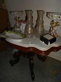 Victorian Marble Top Tea Table and Glassware