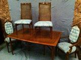 Beautiful Walnut Mid-Century Modern Dinning Room Suite - Table w/Two Leaves, Two Arm Chairs and Six Side Chairs, Matching China Cabinet w/Buffet Storage - From a Broadmoor Estate Purchased New From Kornmeyers in Baton Rouge