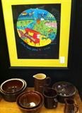 French Quater Framed Print and Brown Stoneware