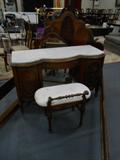 Nice Depression Dbl Bed w/ Marble Top Vanity, Mirror and Bench