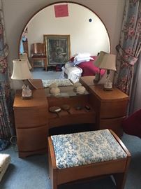 Mid Century Vanity and seat.  Has 2 matching dressers and and side table and chair
