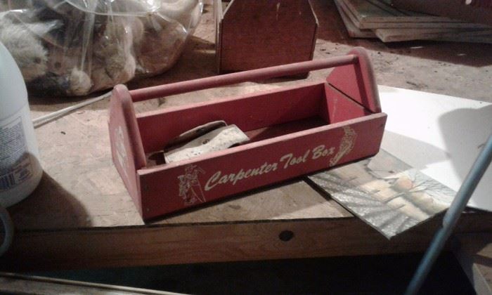 all wood childs tool box, 1950's