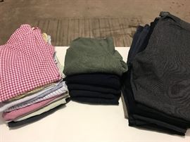 Men's clothing -- button down shirts, wool sweaters, pants