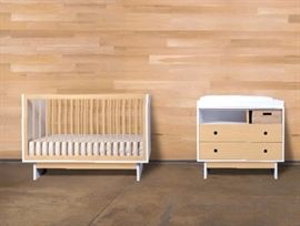 Beech wood Maclaren Cub Crib/Toddler Bed + Changing table/dresser designed by David Netto