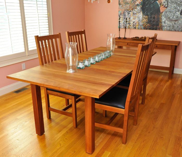 Vermont Furniture Designs "Classic Shaker" table, with leaf. Natural cherry finish.