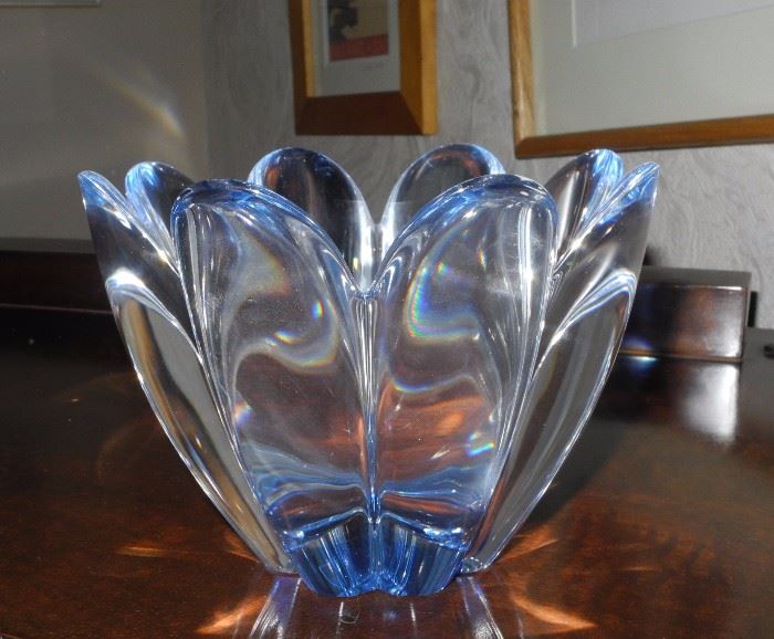 Orrefors blue glass fluted bowl