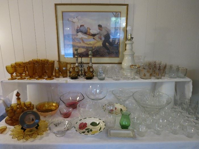 Tiara Goblets, Decanter Set, Vintage Gold Leaf Barware, Punchbowl With Pedestal And cups, 