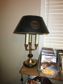 Vintage Three Column Desk Lamp With University Of Texas Shade With 1953 Ladis Burda Plaque On Base. 