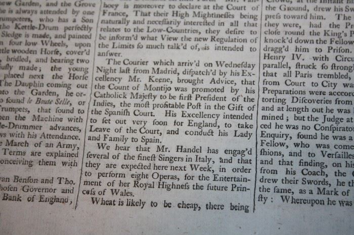 The Old Whig mention of Handel playing for the future Princess of Wales