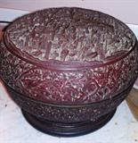 Chinese carved cinnabar covered bowl marked Qianlong. Oriental bowl with exceptional detail. This piece is the most rare of the estate.