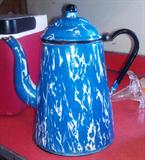 Blue & White Swirl Graniteware Coffee Pot