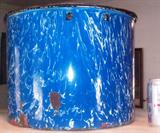 Large blue & white graniteware/enamelware stock pot. Notice the Diet Coke can for size comparison.