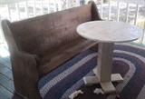 Church bench (one of two available) & small round table.