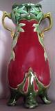 French Majolica Art Nouveau footed handled vase