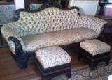 Rococo Revival style Rosewood sofa with footstools