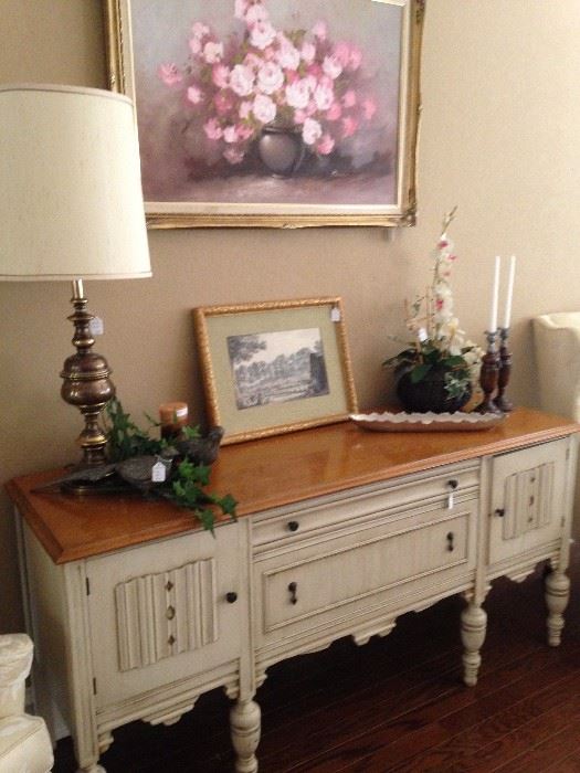 Exceptional antique buffet; assorted accessories