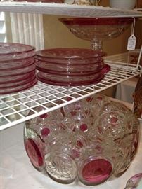 King Royal cranberry  plates & punch bowl with cups
