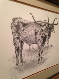 Texas longhorns by Carol Darling (signed - 1975)