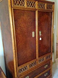 Large bamboo style armoire with lots of storage space