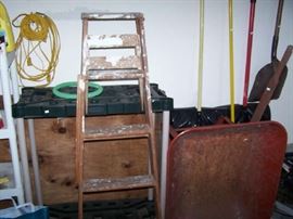 STEP LADDER, WHEEL BARROW & MISC.