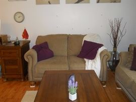 small sofa, throw blanket, throw pillow, end table, decor.