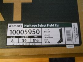 riding boots with carry case and original box, size 8 medium tall, wide calf, back zip