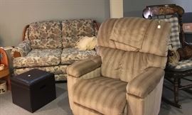 Padded box, Love seat and recliner.
