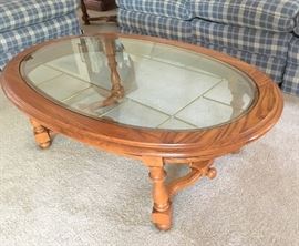 Glass top coffee table, has 2 matching side tables priced seperately.