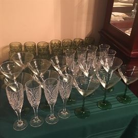 Set of 4 champagne flutes; set of 8 champagne flutes; 12 crazy martini goblets