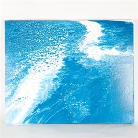 "Arctic 0.1" by Kristy Ayoub Khorchid: A painting titled Arctic 0.1 by Kristy Ayoub Khorchid. This painting depicts a blue and white ocean scape. It is composed of acrylic paint on canvas. It is marked on the back "Kristy Ayoub Khorchid www.kkfluidart.com January 2017 “Arctic 0.1”. and signed.