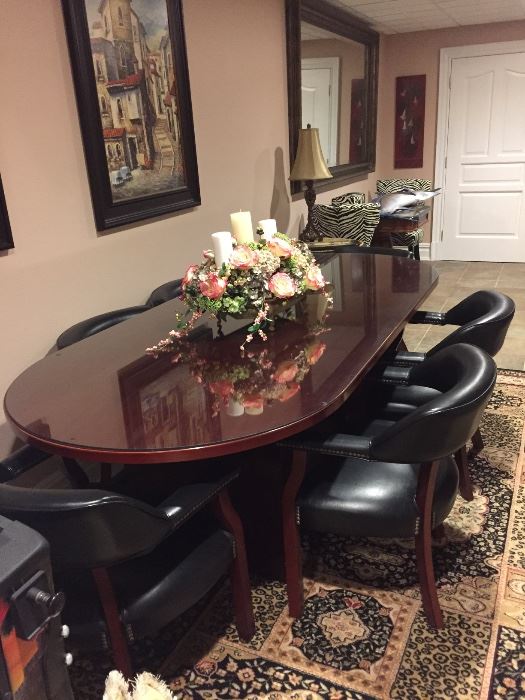 Conference table with six chairs and glass top