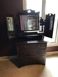 Very unusual rare art nouveau dresser with side folding mirrors