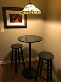 Stain glass lamp with table and two stools