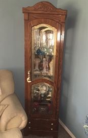 Vintage 1980 China Cabinet with Beveled Glass, Mirror Background and Lighting