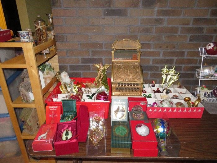 Brass Cash Register, Juke Box, Jewelry, Sterling, Duplicate Bridge Boards, Waterford Ornaments, Antique school desk, Primitives ...House is Packed!