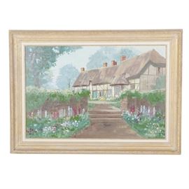 William Benecke Oil Painting On Canvas "Garden, Sussex": An oil painting on canvas scene by listed artist William Benecke (American, 1934-2001). The work is titled on a label to the verso, and is signed in the lower right. Housed in a carved wood frame.