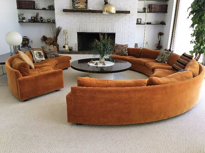 CIRCULAR SECTIONAL SOFA - DESIGNED BY MILO BAUGHMAN FOR THAYER COGGIN - SOFA IS IN 3 SECTIONS. EACH SECTION IS 9 1/2FT.