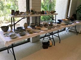 2 TABLES OF POTTERY