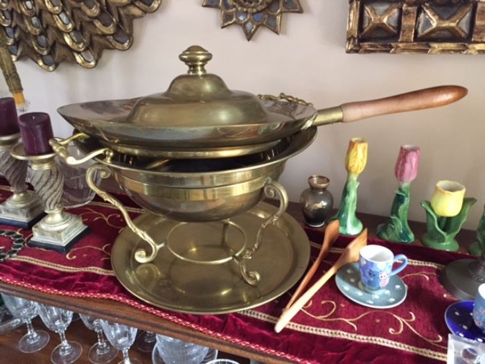 Large solid brass serving chaffing dish