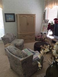 Pair of sleeper chairs, need upholstery but offers great comfort & style. 