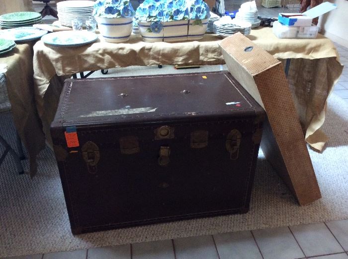 Old steamer trunk with its original leather handles