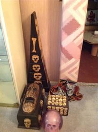 Various wooden Skull Boxes, Skull Bowling Ball