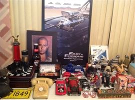 Miscellaneous Collectibles including Fast & Furious Model Car, Movie Poster, DVDs and Vin D Portrait.