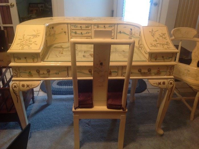 Ivory Oriental Desk & Chair.  Excellent Condition!