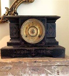 Antique Ansonia Black Cast Iron Mantel Clock