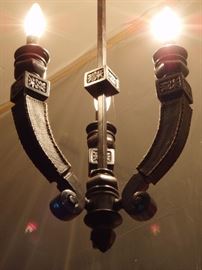 French 3 - Arm Black Leather Chandelier