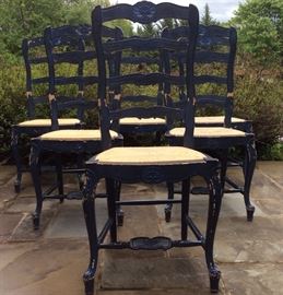 6 French Country Indigo Milk Paint Chairs with Rush Seats